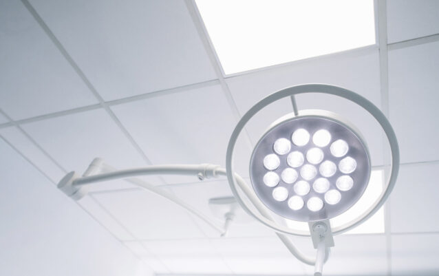 Surgical lamp in deontology room take with selective color technique and art lighting